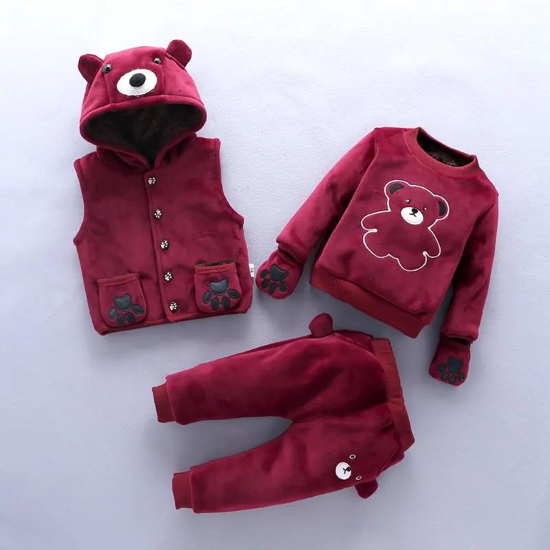 Children's Clothing Winter Clothe Thickening Baby Children's Cotton-padded Suit Three-piece Suit Boys and Girls Baby Clothes Plus Velvet Thickening