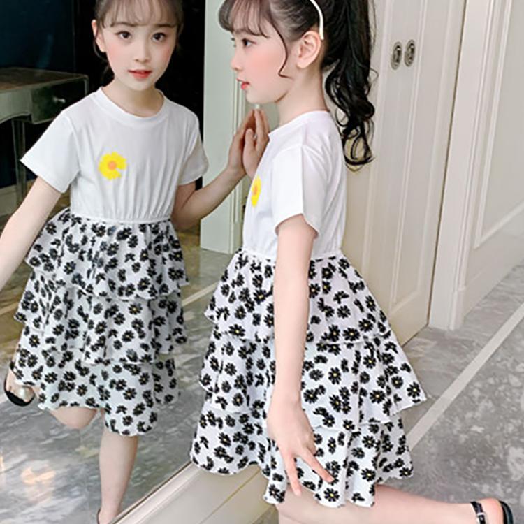 Children Dress Spring Summer O-neck Kids Clothing  Baby Girls Clothing Printing Short Sleeve Dress Girl