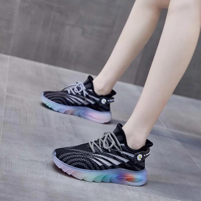 Women's Coconut Shoes Sports Rainbow Jelly Bottom Breathable Spring and Summer Flying Woven Shoes Light Running Student Youth Casual Shoes