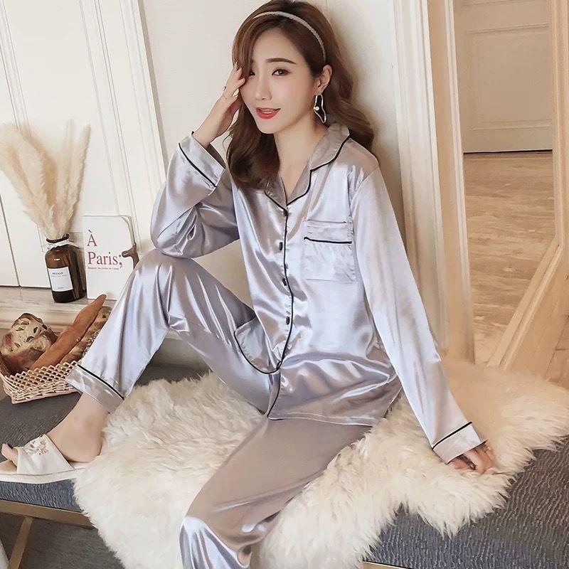 Ice Silk Long-sleeved Thin Women's Pajamas Sexy Korean Style Cute Spring and Summer Plus Size Two-piece Suit