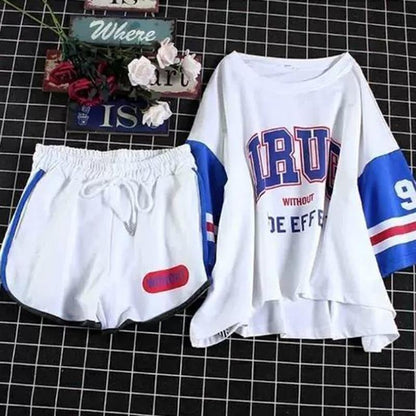 Half-sleeved Top + Shorts Two-piece Sports and Leisure Suit Women's Loose T-shirt Cute Home Casual Wear Fabric Soft Light and Breathable