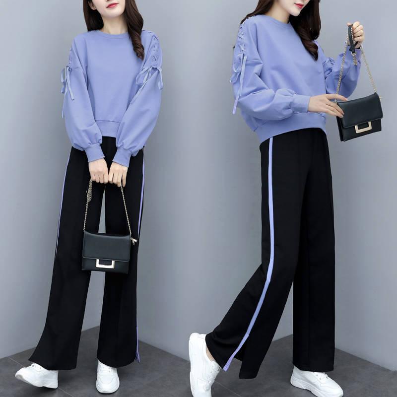 Joker Long-Sleeved Casual Sweatshirt Set Large Size Spring and Autumn Women's Clothing