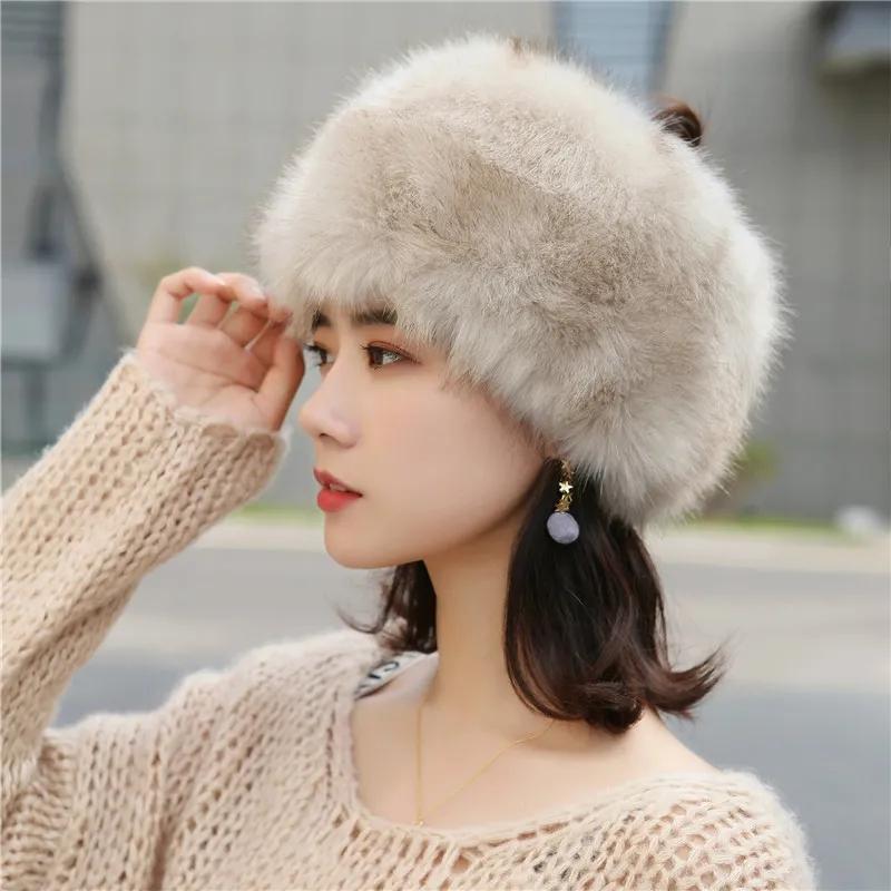 Women's Autumn and Winter Imitation Fox Fur Beanie Hat Thick Fur Hollow Top Hat Warm Hat Fur Hat Ring No Top Solid Fluffy Fur Ponytail Hat