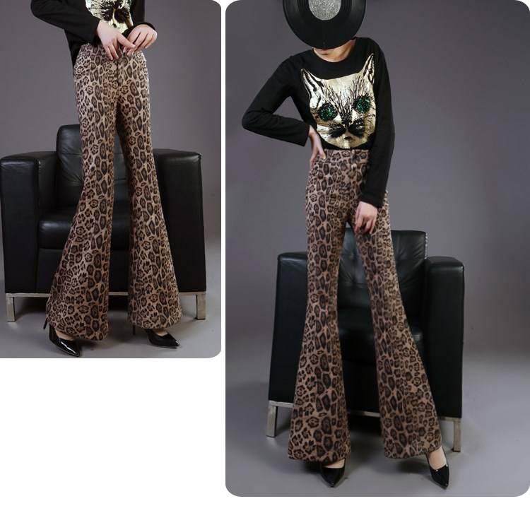 Autumn and Winter High Waist Leopard Casual Pants Slim Thin Drooping Flare Pants Female Long Pants