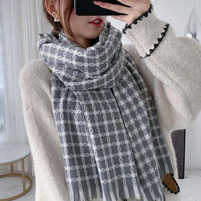 Women's Cashmere Scarf Soft Knitted Print Scarf Winter Lengthened Thick Temperament Shawl Scarf