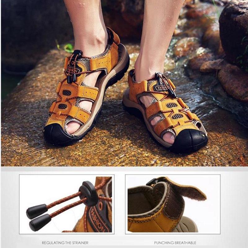 Classic Men's Sandals Summer Soft Sandals Comfortable Men Shoes Genuine Leather Sandals Big Size Soft Outdoor Men Roman Sandals