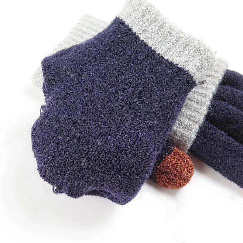 Women's Winter Knitted Touch Screen Gloves Thickened Warm Five-finger Cute Bowknot Woolen Riding All-match Mittens Hand Wrist Warmer