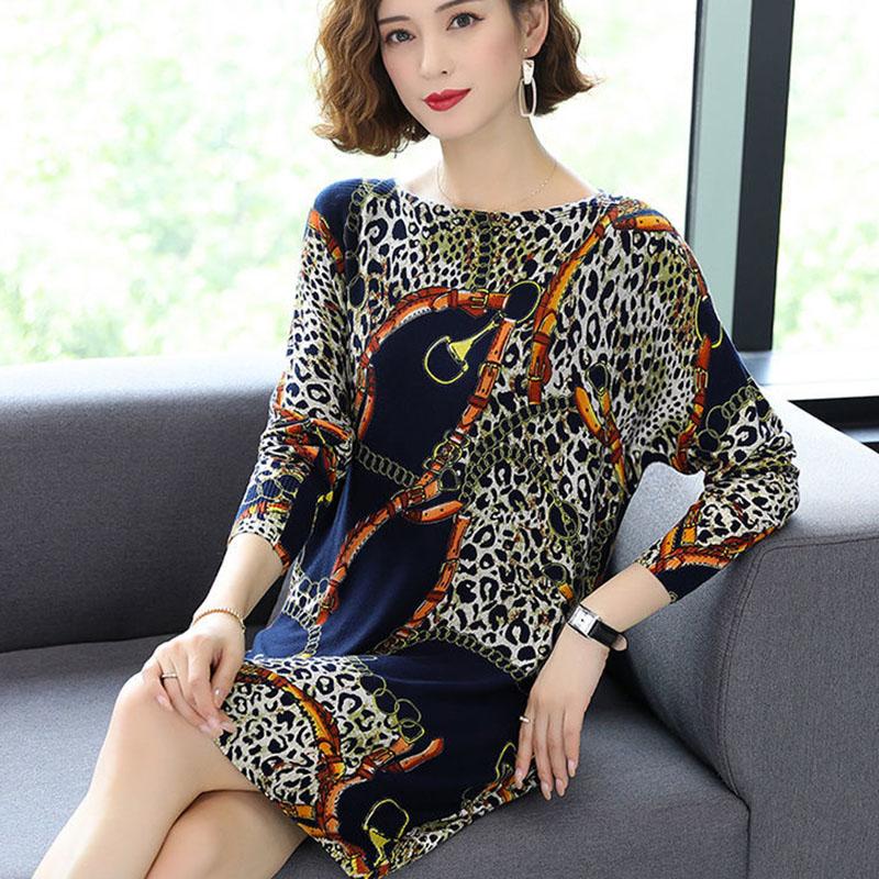 High-end  Mid-length Cashmere Sweater Women's Printed Pullover Sweater Autumn Winter Slim Plus Size Bottoming Wool Sweater Outwear