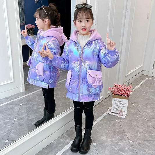 Girls Korean Style Down Padded Jacket Winter Mid-length Warm Jacket Plus Velvet Thickened Disposable Cotton-padded Clothes