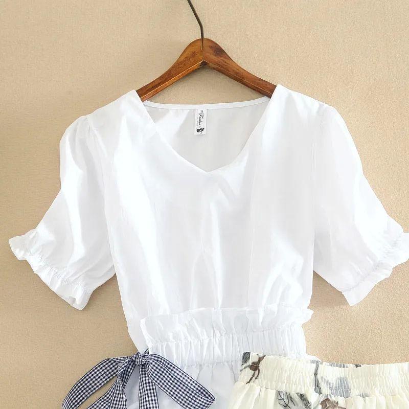 Dress Suit Summer Waist High Waist A-line Skirt Two-piece Female V-neck Short-sleeved Top + A-line Skirt Chiffon Fabric Light and Breathable