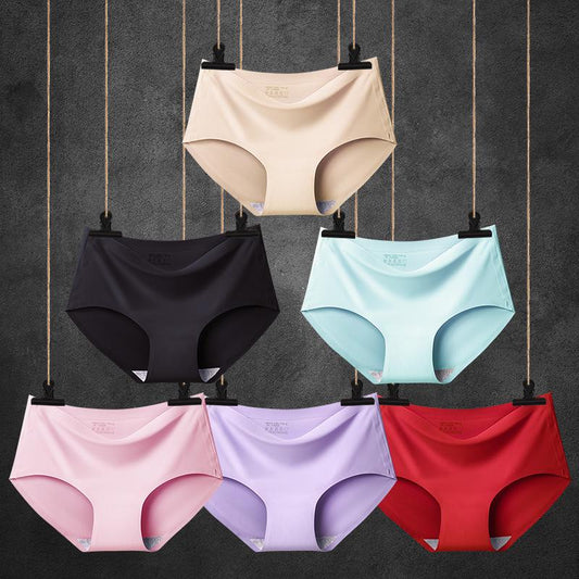 4Pcs/Set Ice Silk Seamless Underpants Women's Mid-waist Large Size Solid Color Thin Soft Briefs