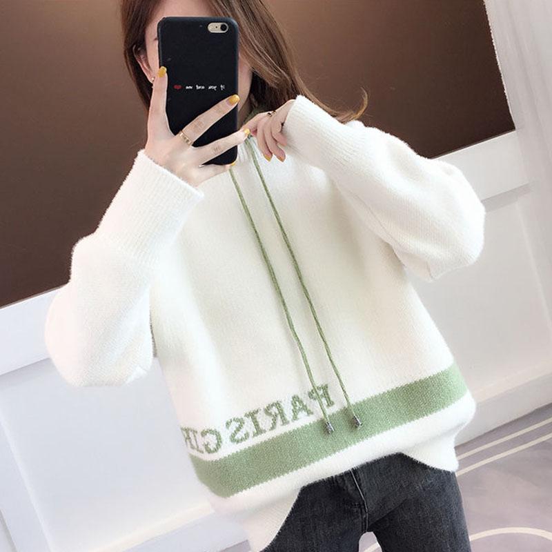 Autumn  Winter Faux Mink Fleece Hooded Sweater Women Loose Outer Wear Knit Pullover Thick Mohair Sweater Coat