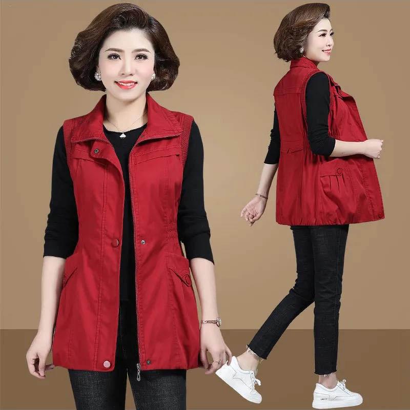 Spring and Autumn Middle-aged and Elderly Women's Mothers Wear Vest Vest Slim Slim Waistcoat Jacket Waistcoat Loose Ladies Tops