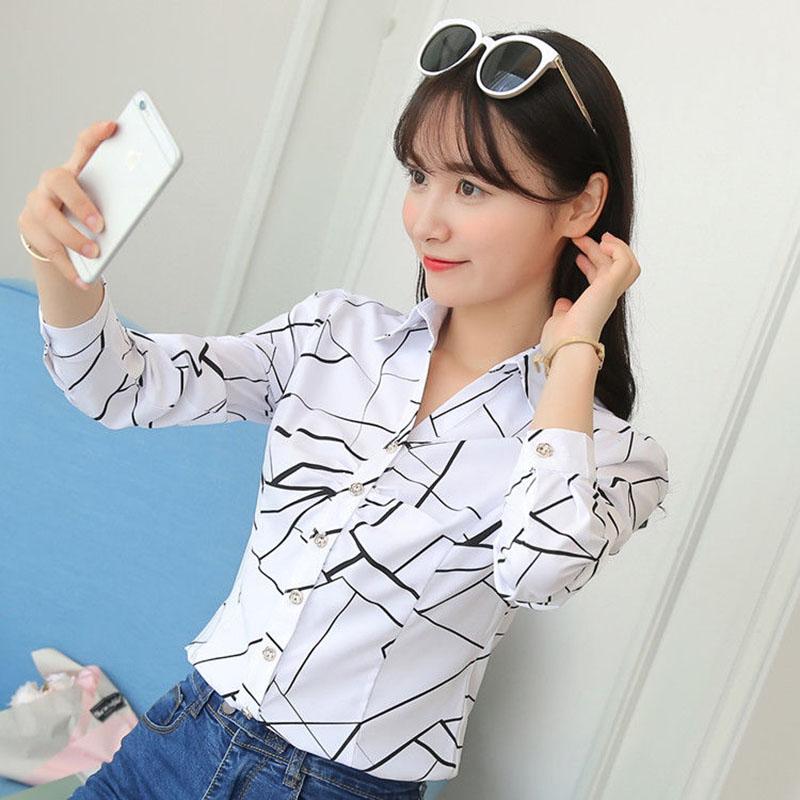 Slim-fit Blouse All-match V-neck Bottoming Shirt Women's Long-sleeved Printed Blouse Suit with Fabric Light and Breathable Bottoming Shirt