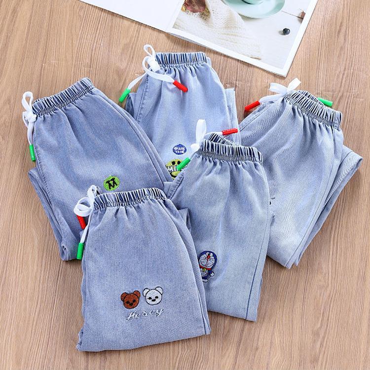 Children's Mosquito Pants Boys and Girls Spring and Autumn Thin Sports Jeans Embroidery Casual Pants Knickerbockers Denim