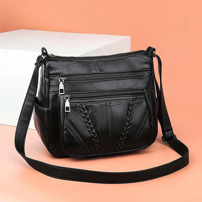 Black PU Leather Women Multi-Layer Crossbody Bags Portable Large Capacity Classic Soft Surface