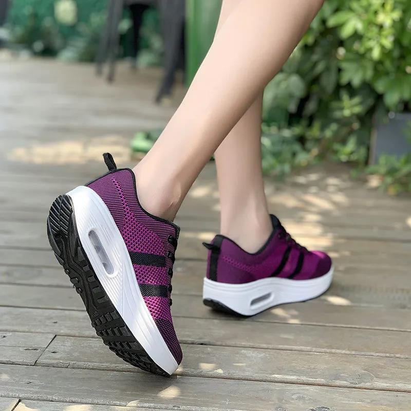 Spring and Autumn Rocking Shoes Women's Thick Bottom Heightening Breathable Mesh Shoes Sports Leisure Travel Shoes