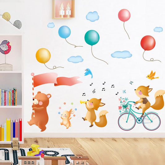 Kindergarten boy baby room wall decoration small animal stickers music symbol color balloon sticker