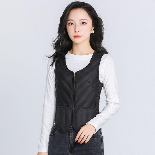 Women's Down Vest Short Lightweight Slim-fitting Vest All-match Inner and Outer Wear Waistcoat Autumn and Winter Waistcoat Self-cultivation Warmth