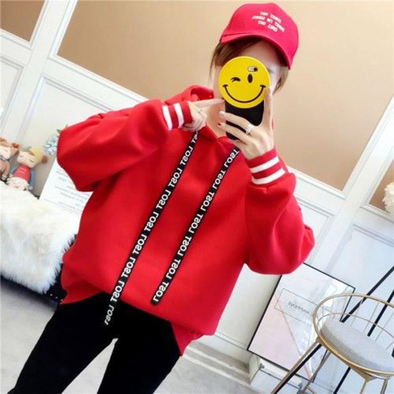 Cotton women's sweatshirt wild large size long sleeve warm hooded tops autumn and winter sweater