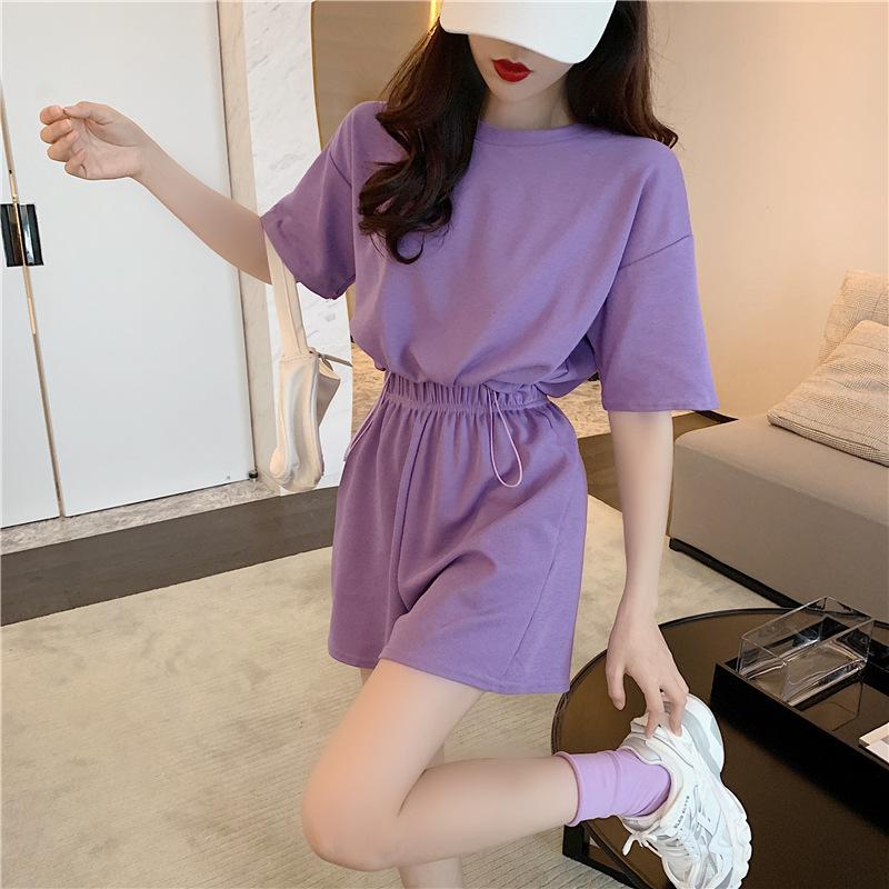 2PCS Summer Casual Sports Suit Women's Wide-leg Shorts + Short-sleeved T-shirt Two-piece Fitness Jogging Clothes Home Comfort Sets