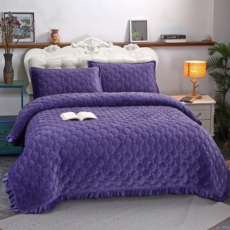 Winter Crystal Velvet Lace Warm Sheet Double Layer Plus Cotton Bed Cover Thicker Blanket Non-slip Short Fleece Blanket