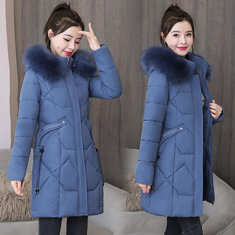 Women's Mid-length Down Jacket Winter Korean Loose Cotton Clothes Casual Hooded Padded Jacket Quilted Jacket