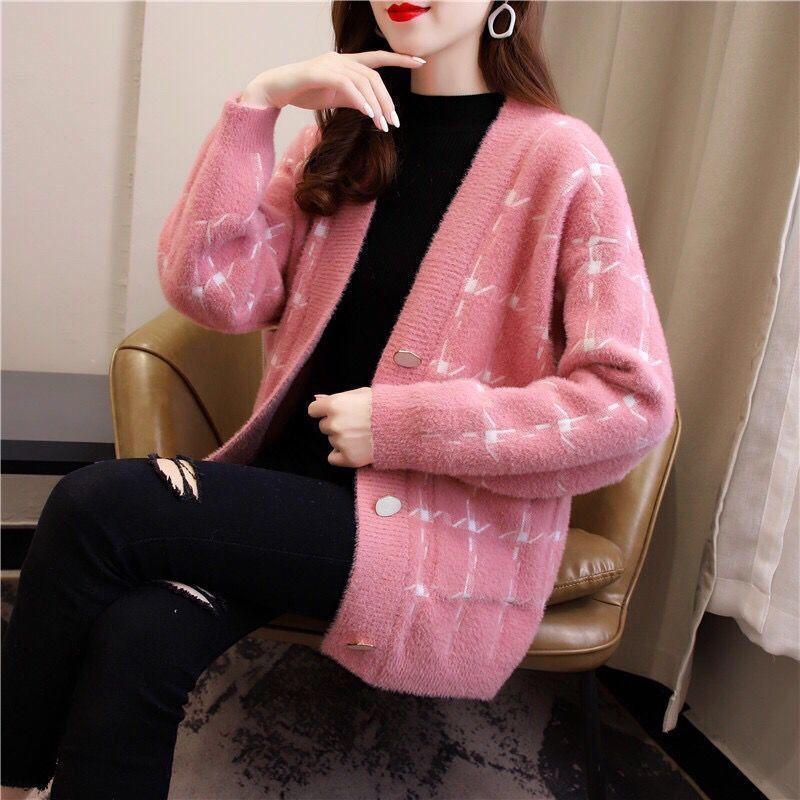 Autumn and Winter Mohair Cardigan Jacket Wild Loose V-neck Shirt Button Fashion Women's Top