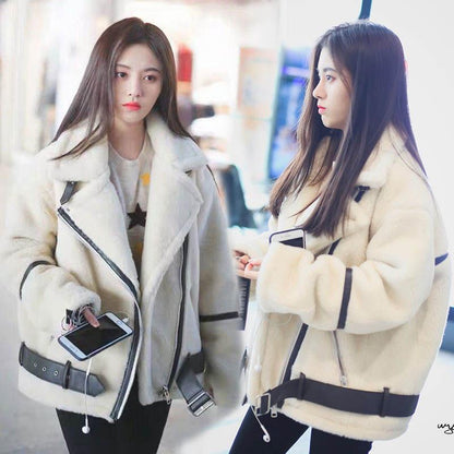 Autumn and Winter Models Plus Velvet Thick Lamb Hair Wild New Plush Locomotive Fried Street Jacket Women