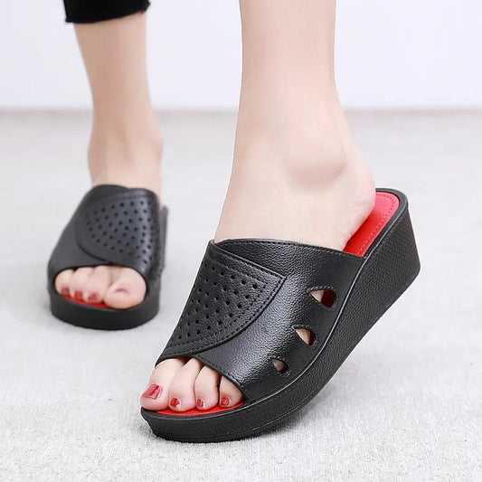 Slippers Women's Summer Outer Wear Thick Bottom High Heels Home Non-slip Bathroom Soft Bottom Wedge Heel Ladies Slippers