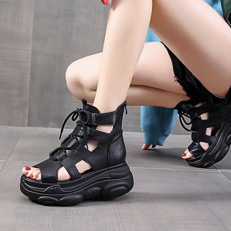 Fish Mouth Sandals Fashion Women's Boots with Increased Slope Heels Summer All-match Thick-soled Sponge Cake Roman Beach Shoes