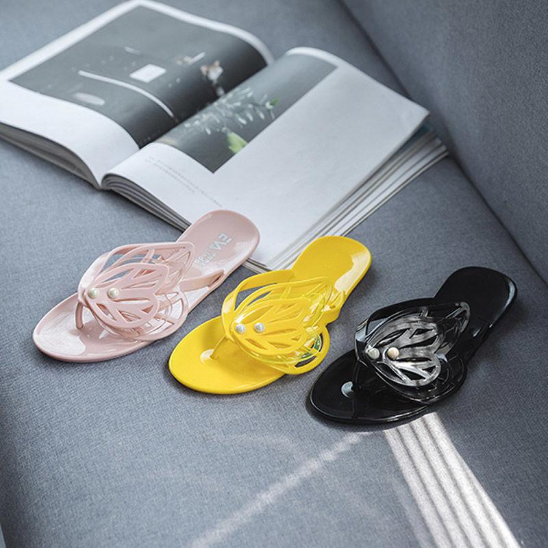 Summer Women's Flat-bottomed Fashion Beach Flip Flops Female  Cute Outside Wear All-match Jelly Flip-flop Sandals Drag buy a size one size larger