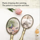 Makeup Mirror with Metal Handle European Style Women Exquisite Oval Mirror Retro Bronze Portable Hand-held Small Mirror