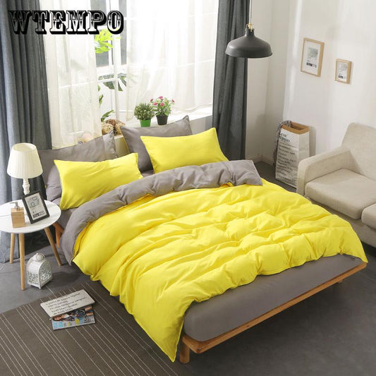 Solid Color Bedding Set Super King Duvet  Cover 4pcs Plaid AB Side Bedclothes Soft Pillowcases