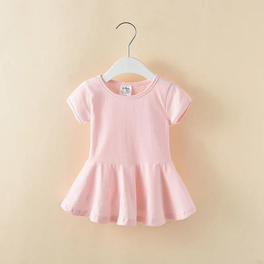 Children's Clothes Baby Girls Summer Short-sleeved T-shirts Children's Korean Princess Short Skirts, Baby Solid Color Dresses