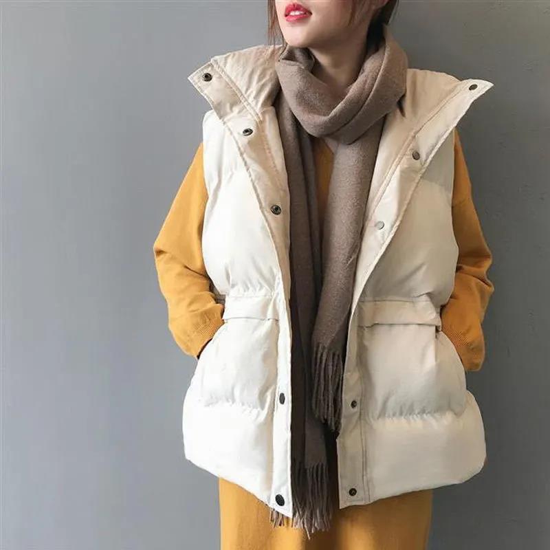 Winter Women Cotton Down Vest Warm Sleeveless Loose Waistcoat Casual Stand Collar Short Vest Female Padded Jacket Outerwear