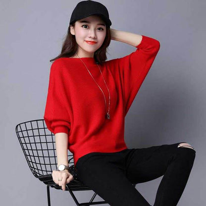 Women Sexy Boat Neck Pullover Sweater Plus Size Batwing Sleeve Knitted sweater