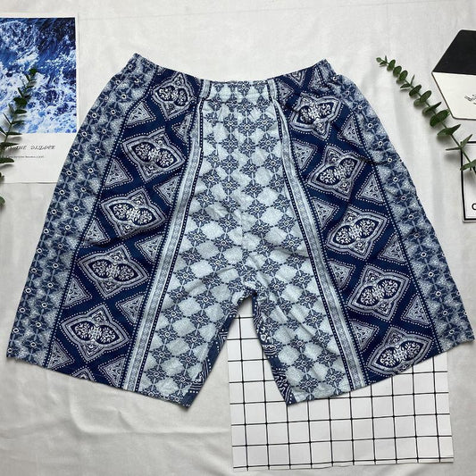 Men's Loose Home Pants Teen Summer Shorts Printed Thin Five-point Pants Beach Pants