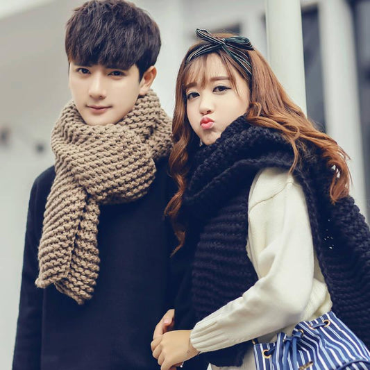 Couple Scarf Female Winter Wool Knitted Scarf Men and Women Thick Scarf Gift