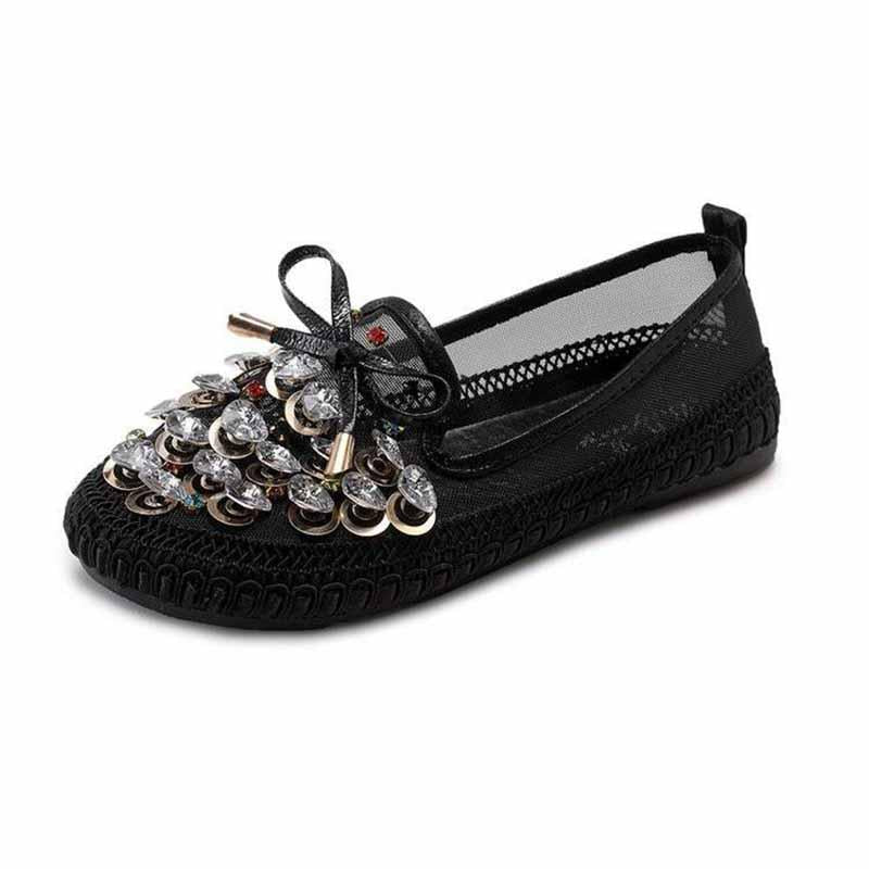 Plus Size 36-40 Summer Women Outdoor Letter Flat Bohemian Beach Wear-resistant Non-slip Office Lady Beaded Shoes