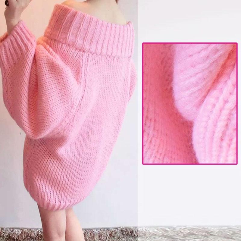 Autumn Winter Sexy Off-shoulder Sweater Women Loose Strapless Plus Size Mid-length Batwing Sleeve Knitted Sweater Dress