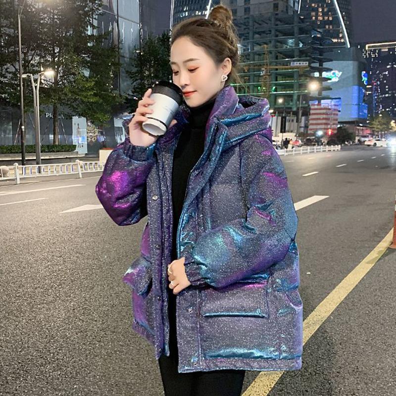 Bright Face Down Cotton Padded Clothes Short Loose Thickened Warm Coat Women's Korean Hooded Down Jacket Quilted Jacket