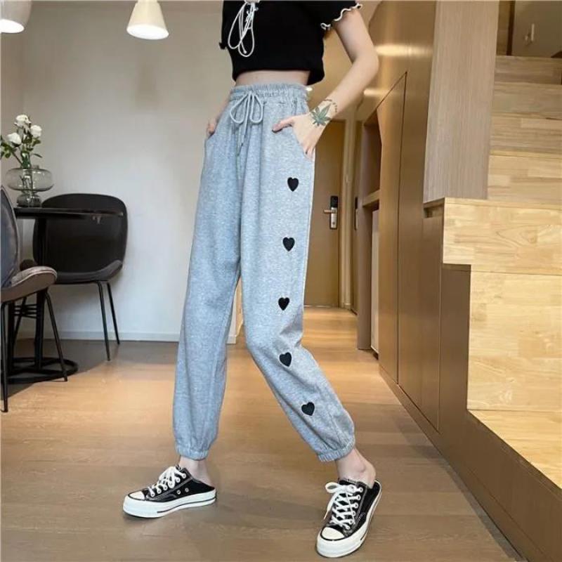 Gray Tie Pants Loose Love Sports Pants Women's Spring and Summer Loose Casual Straight-leg Student Pants