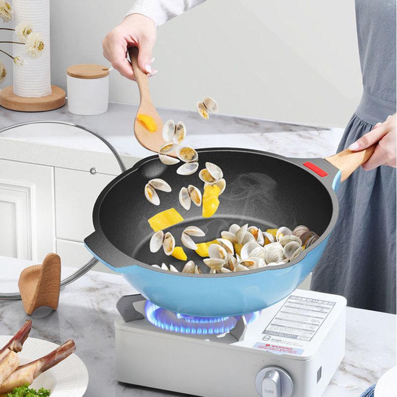 Deep Frying Pan Maifan Stone Wok Non-stick Pan Household Pan Frying Pan Induction Cooker Special Cooking Kitchen Cookware