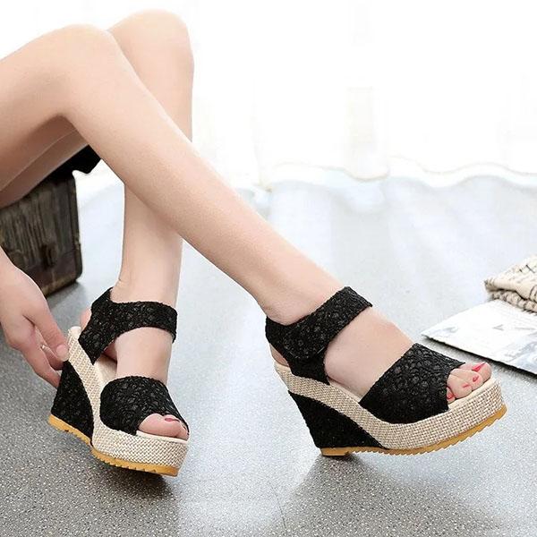 Women's Wedge Mesh Fish Mouth Sandals Summer Korean Outer Wear All-match Muffin Thick Bottom Waterproof Platform Open Toe Sandals