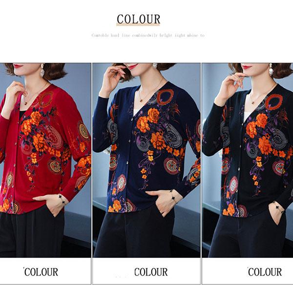 Autumn  Winter Women's Knitted Sweater Coat 3d Printing V-neck Cardigan Female Woolen Single-breasted Cardigan