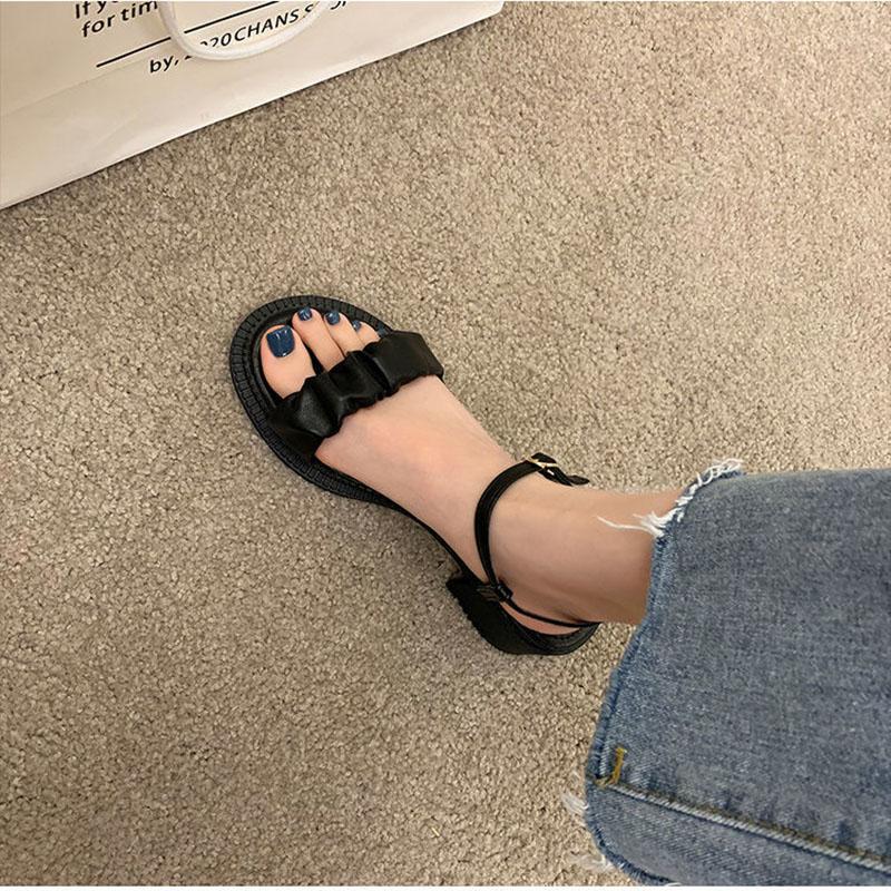 Women's Summer Chunky Heel Sandals Simple All Match Open Toe High Heels Solid Color Pleated Non-slip Sandals