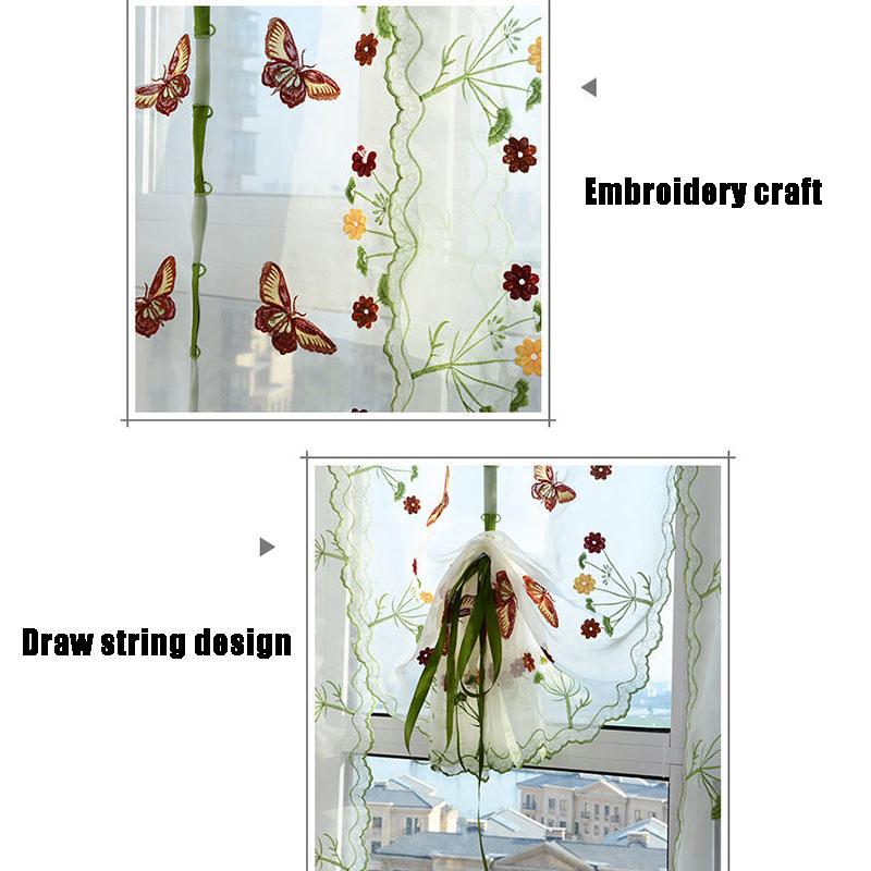 Romantic Butterfly Floral Voile Tulle Curtains Draw String  Door Window Curtain Balcony Panel Sheer Curtains