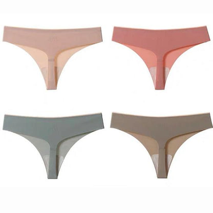 4Pcs/Set Women's Large Size Thong Female Ice Silk Seamless Charming Underpants Mid-waist Sports Girl's Solid Color Briefs