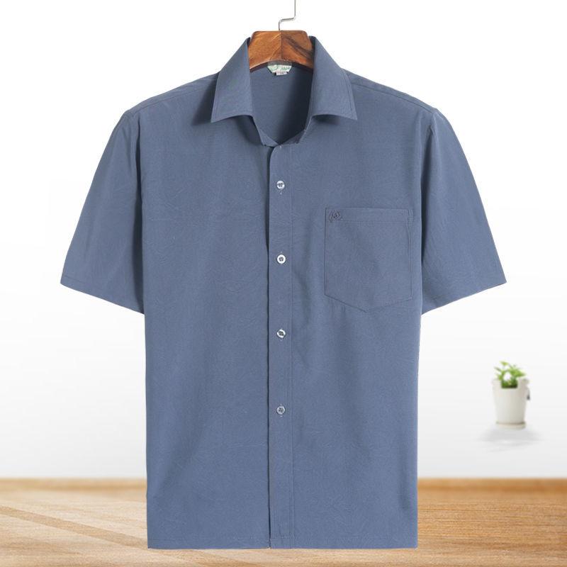 Middle-aged and Elderly Men's Shirts, Summer Thin Short-sleeved Dad Shirts, Solid Color Ice Silk Shirts for The Elderly